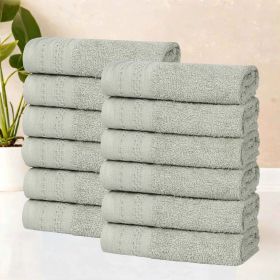 Honeycomb Textured Waffle Border Cotton Face Towels, Set of 6 (Color: Sage, size: 6 Piece Face Towels)