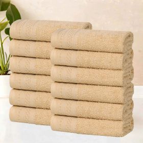Honeycomb Textured Waffle Border Cotton Face Towels, Set of 6 (Color: Gold, size: 6 Piece Face Towels)