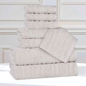 Mika Smart Twist Cotton Solid Textured Ribbed 8 Piece Towel Set (Color: Silver, size: 8 Piece Towel Set)