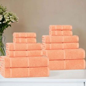 Mile Smart Twist Cotton Solid Thick Border 12 Piece Towel Set (Color: Peach, size: 12 Piece Towel Set)