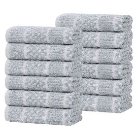Naples Cotton Blend Checkered Ribbed Face Towels Washcloths, Set of 12 (Color: Denim Blue, size: 12 Piece Face Towels)