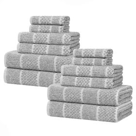 Naples Cotton Blend Textured Checkered and Ribbed 12 Piece Towel Set (Color: Charcoal, size: 12 Piece Towel Set)