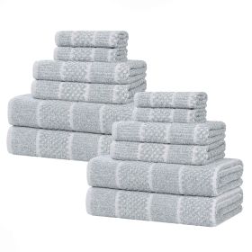 Naples Cotton Blend Textured Checkered and Ribbed 12 Piece Towel Set (Color: Denim Blue, size: 12 Piece Towel Set)