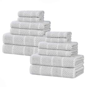 Naples Cotton Blend Textured Checkered and Ribbed 12 Piece Towel Set (Color: Platinum, size: 12 Piece Towel Set)