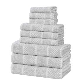 Naples Cotton Blend Textured Checkered and Ribbed 9 Piece Towel Set (Color: Platinum, size: 9 Piece Towel Set)