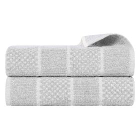 Naples Cotton Blend Textured Checkered & Ribbed Bath Sheets, Set of 2 (Color: Platinum, size: 2 Piece Bath Sheets)