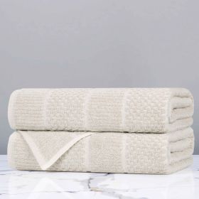 Naples Cotton Blend Textured Checkered & Ribbed Bath Towels, Set of 2 (Color: Biege, size: 2 Piece Bath Towels)