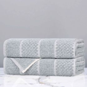 Naples Cotton Blend Textured Checkered & Ribbed Bath Towels, Set of 2 (Color: Denim Blue, size: 2 Piece Bath Towels)