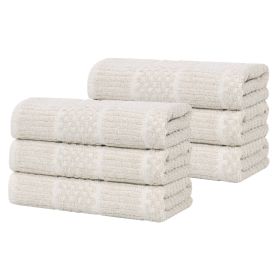 Naples Cotton Blend Textured Checkered & Ribbed Hand Towels, Set of 6 (Color: Biege, size: 6 Piece Hand Towels)