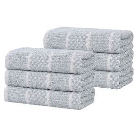 Naples Cotton Blend Textured Checkered & Ribbed Hand Towels, Set of 6 (Color: Denim Blue, size: 6 Piece Hand Towels)