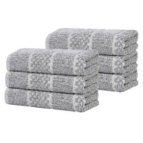 Naples Cotton Blend Textured Checkered & Ribbed Hand Towels, Set of 6 (Color: Charcoal, size: 6 Piece Hand Towels)
