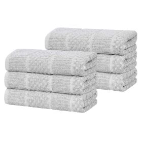 Naples Cotton Blend Textured Checkered & Ribbed Hand Towels, Set of 6 (Color: Platinum, size: 6 Piece Hand Towels)