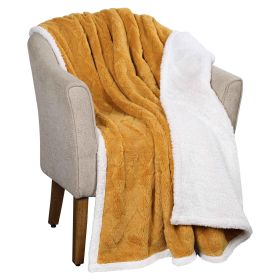 Nuuk Jacquard Lattice Fleece Plush Fluffy Sherpa Reversible Blanket (Color: Gold, size: Throw)