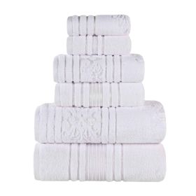 Sadie Zero Twist Cotton Solid and Jacquard Floral 6 Piece Towel Set (Color: White, size: 6 Piece Towel Set)