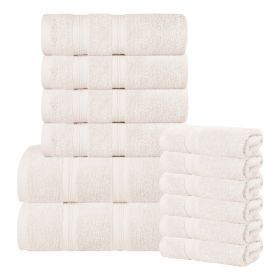 Smart Dry Zero Twist Cotton Medium Weight 12 Piece Assorted Towel Set (Color: Ivory, size: 9 Piece Towel Set)