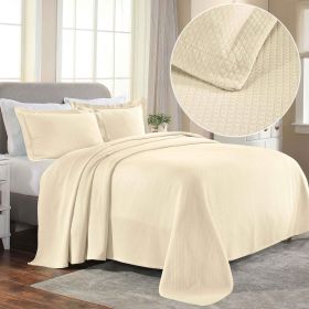 Solitaire Jacquard Matelassé Cotton Diamond Solitaire Bedspread Set (Color: Ivory, size: King)