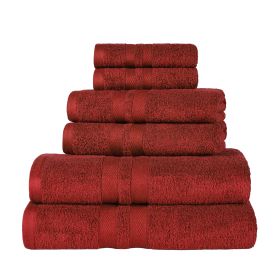 Ultra Soft Cotton Absorbent Solid Assorted 6 Piece Towel Set (Color: Maroon, size: 6 Piece Towel Set)