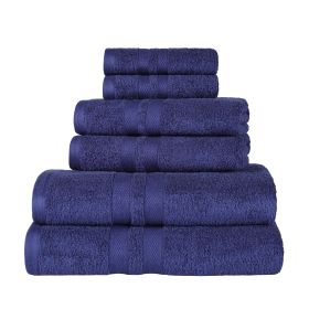 Ultra Soft Cotton Absorbent Solid Assorted 6 Piece Towel Set (Color: Navy Blue, size: 6 Piece Towel Set)