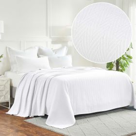Herringbone All-Season Woven Cotton Blanket (Color: White, size: King)