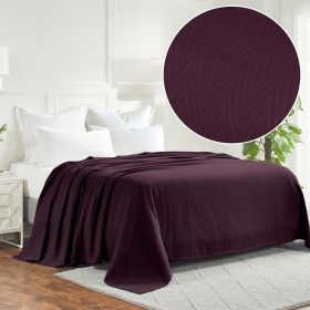 Herringbone All-Season Woven Cotton Blanket (Color: Plum, size: Twin/Twin XL)
