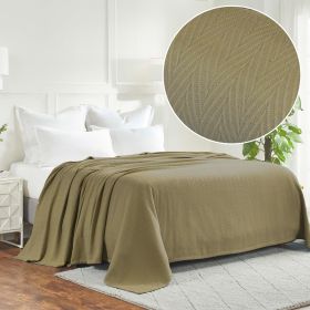 Herringbone All-Season Woven Cotton Blanket (Color: Sage, size: California King)