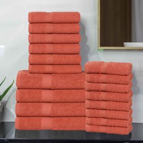 Highly Absorbent Eco-Friendly Soft Cotton 18 Piece Towel Set (Color: Coral, size: 18 Piece Towel Set)