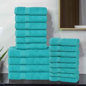 Highly Absorbent Eco-Friendly Soft Cotton 18 Piece Towel Set (Color: Turquoise, size: 18 Piece Towel Set)
