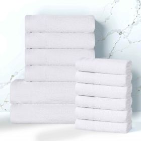 Honeycomb Textured Waffle Border Cotton 12 Piece Towel Set (Color: White, size: 12 Piece Towel Set)