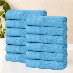 Honeycomb Textured Waffle Border Cotton Face Towels, Set of 6 (Color: Azure, size: 6 Piece Face Towels)