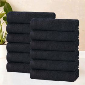 Honeycomb Textured Waffle Border Cotton Face Towels, Set of 6 (Color: Black, size: 6 Piece Face Towels)