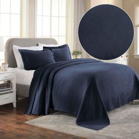 Jacquard Matelassé Paisley Cotton Bedspread Set (Color: Navy Blue, size: Twin)
