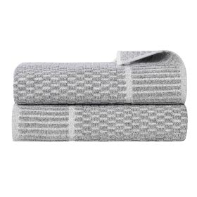 Juno Cotton Blend Textured Checkered Ribbed Border Bath Sheets, Set of 2 (Color: Charcoal, size: 2 Piece Bath Sheets)