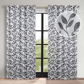 Leaves Room Darkening Grommet Blackout Curtain Panels, Set of 2 (Color: Silver/Black, size: 70" x 96")
