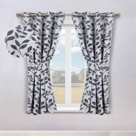 Leaves Room Darkening Washable Blackout Curtain Panels, Set of 2 (Color: White Navy Blue, size: 42" X 63")