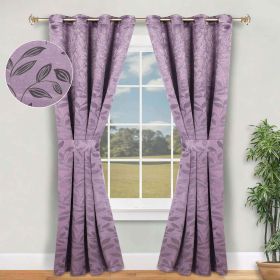 Leaves Room Darkening Washable Blackout Curtain Panels, Set of 2 (Color: Wisteria, size: 42" X 96")