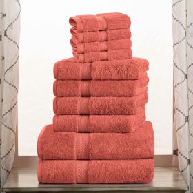 Madison Egyptian Cotton Pile Plush Heavyweight 10 Piece Towel Set (Color: Coral, size: 10 Piece Towel Set)