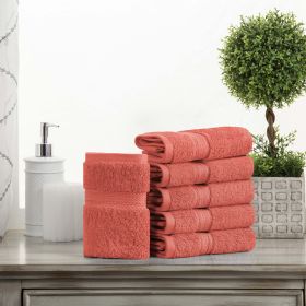 Madison Egyptian Cotton Pile Plush Heavyweight Face Towel Set of 6 (Color: Coral, size: 6 Piece Face Towels)