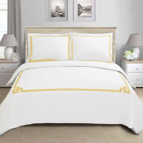 Miller Embroidered Border Cotton Duvet Cover Set (Color: Gold, size: Full/Queen)