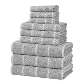 Naples Cotton Blend Textured Checkered and Ribbed 9 Piece Towel Set (Color: Charcoal, size: 9 Piece Towel Set)