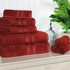 Ultra-Soft Cotton Absorbent Quick-Drying Solid 8 Piece Towel Set (Color: Maroon, size: 8 Piece Towel Set)