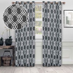 Ribbon Trellis Washable Room Darkening Blackout Curtains, Set of 2 (Color: Grey, size: 52" X 96")