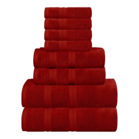 Smart Dry Zero Twist Cotton Medium Weight 8 Piece Assorted Towel Set (Color: Crimson, size: 8 Piece Towel Set)