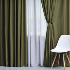 Solid Machine Washable Room Darkening Blackout Curtains, Set of 2 (Color: Olive Green - 2 Piece, size: 52" X 108")