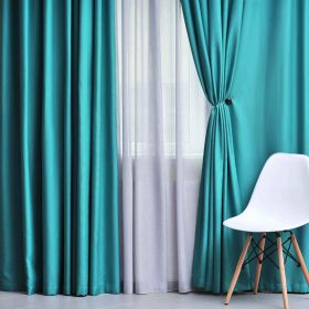 Solid Machine Washable Room Darkening Blackout Curtains, Set of 2 (Color: Aqua - 2 Piece, size: 52" X 108")