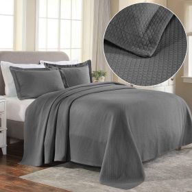 Solitaire Jacquard Matelassé Cotton Diamond Solitaire Bedspread Set (Color: Grey, size: Full)