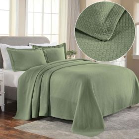 Solitaire Jacquard Matelassé Cotton Diamond Solitaire Bedspread Set (Color: Sage, size: Queen)