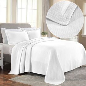 Solitaire Jacquard Matelassé Cotton Diamond Solitaire Bedspread Set (Color: White, size: Full)