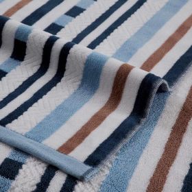 Stripe Cotton Oversized Medium Weight 2 Piece Beach Towel Set (Color: Morning Blue, size: 2 Piece Beach Towel Set)