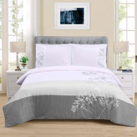 Sydney Floral Damask Cotton Duvet Cover Set (Color: Grey, size: Full/Queen)