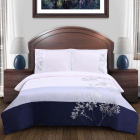Sydney Floral Damask Cotton Duvet Cover Set (Color: Blue, size: King/California King)
